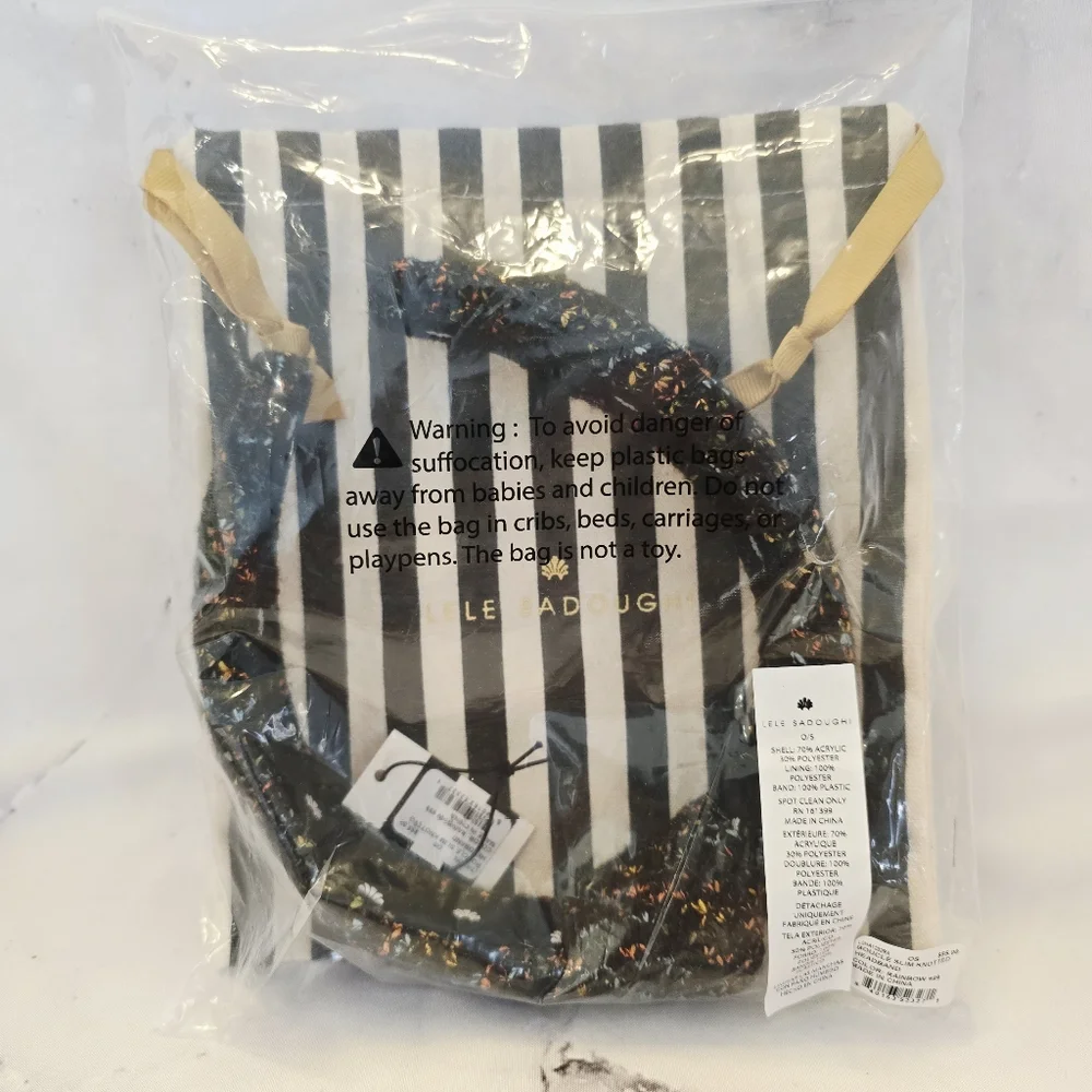 EUC Lele Sadoughi Rainbow Bouclé Slim Knotted Headband in Black Multicolor Tweed